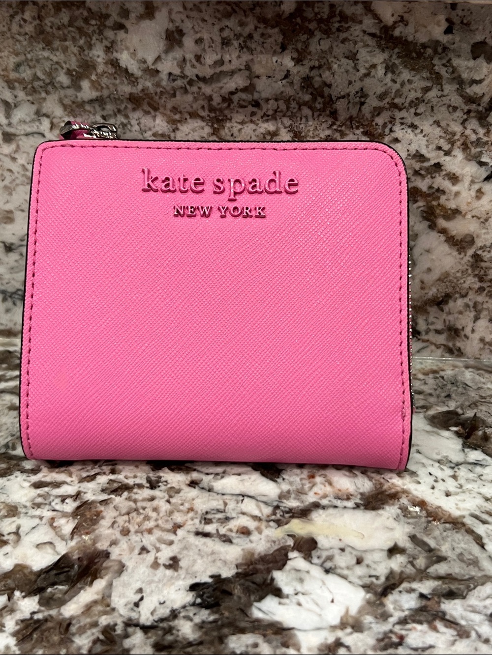 kate spade Bright Pink Saffiano Zip-Around Wallet